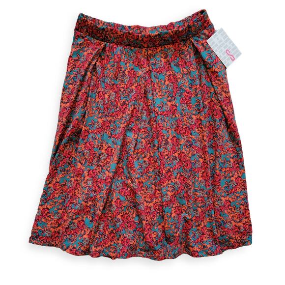 Lularoe Madison Box Pleats w/ Pockets Floral Pink/Green Skirt Women Sz Small - Picture 1 of 5